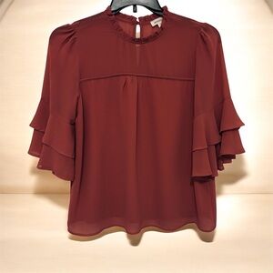 Monteau Women's Ruffle Sleeve Blouse - Rust
